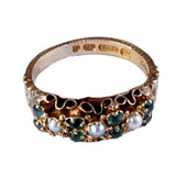 Victorian 15k Gold Emerald and Pearl Half Hoop Ring circa 1874