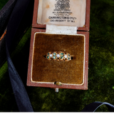 Victorian 15k Gold Emerald and Pearl Half Hoop Ring circa 1874
