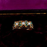 Victorian 15k Gold Emerald and Pearl Half Hoop Ring circa 1874