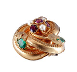 Victorian Gilt and Imitation Emerald, Ruby and Pearl Brooch circa 1860
