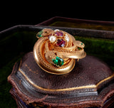 Victorian Gilt and Imitation Emerald, Ruby and Pearl Brooch circa 1860