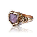 Victorian 9k Gold and Amethyst Shield Signet Ring circa 1870