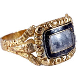 Early Victorian 18k Gold and Black Enamel Mourning Ring circa 1838