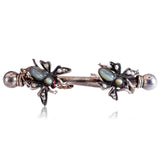 Victorian Silver, Cat's Eye Chrysoberyl, Garnet and Seed Pearl Fly Brooch circa 1870