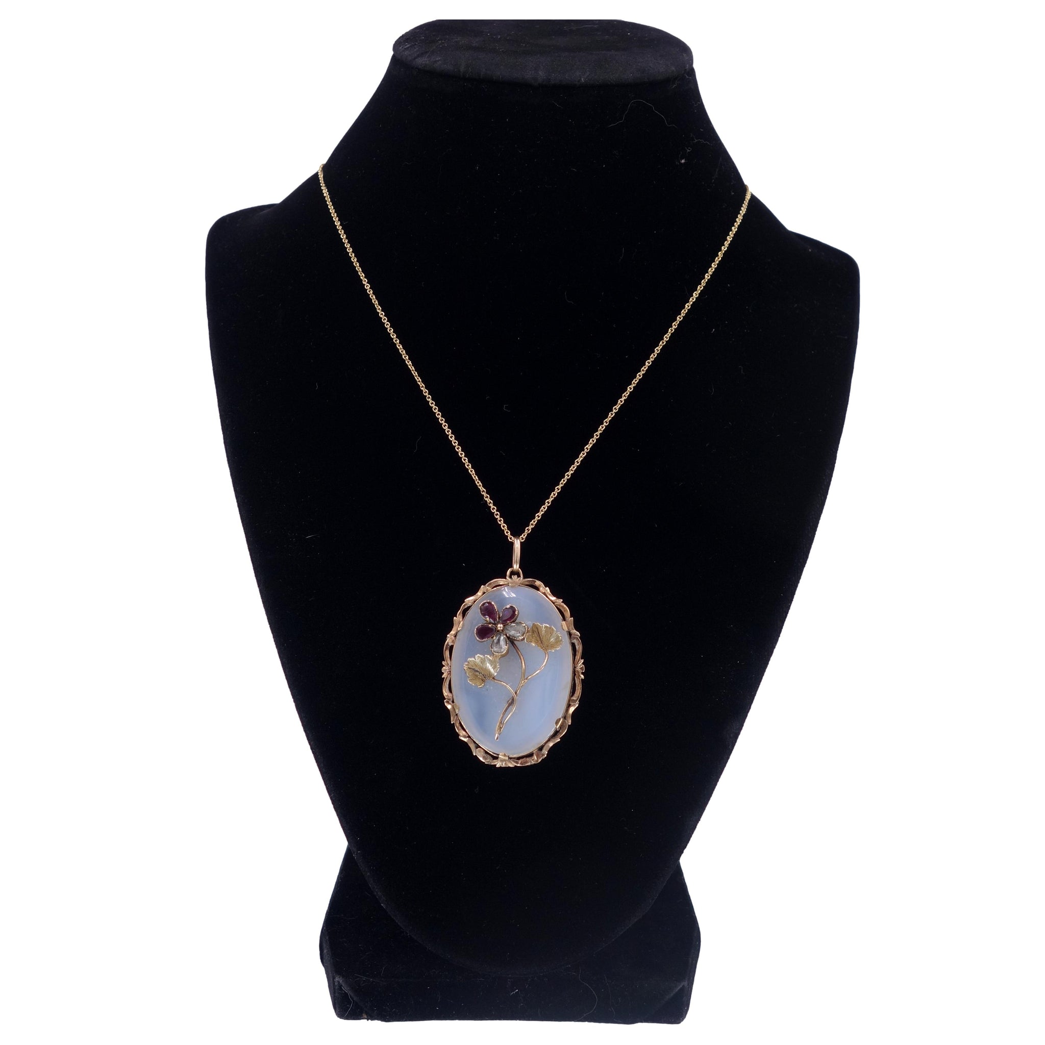 Victorian C. 1860 Chalcedony, Amethyst, Aquamarine, Gold Pansy