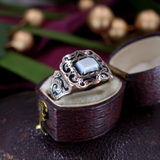 Victorian Agate, Black Enamel and Gold Mourning Ring