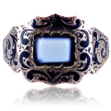 Victorian Agate, Black Enamel and Gold Mourning Ring