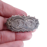 Victorian 1887 Sterling Silver Butterfly and Rose Brooch