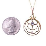 Edwardian C. 1910 Aquamarine Pearl Gold Pendant Necklace