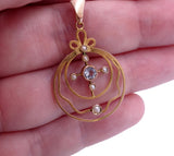 Edwardian C. 1910 Aquamarine Pearl Gold Pendant Necklace