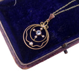 Edwardian C. 1910 Aquamarine Pearl Gold Pendant Necklace
