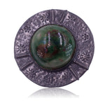 Edwardian Arts and Crafts c. 1910 Ruskin Green Brown Ceramic Pewter Brooch
