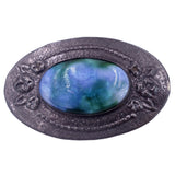 Edwardian Arts and Crafts c. 1910 Ruskin Style Blue Green Ceramic Pewter Oval Brooch