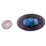Edwardian Arts and Crafts c. 1910 Ruskin Style Blue Green Ceramic Pewter Oval Brooch