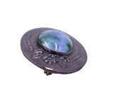 Edwardian Arts and Crafts c. 1910 Ruskin Style Blue Green Ceramic Pewter Oval Brooch