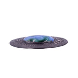 Edwardian Arts and Crafts c. 1910 Ruskin Style Blue Green Ceramic Pewter Oval Brooch