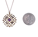 Edwardian C. 1910 Amethyst, Split Seed Pearl and Rose Gold Pendant Necklace