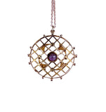 Edwardian C. 1910 Amethyst, Split Seed Pearl and Rose Gold Pendant Necklace