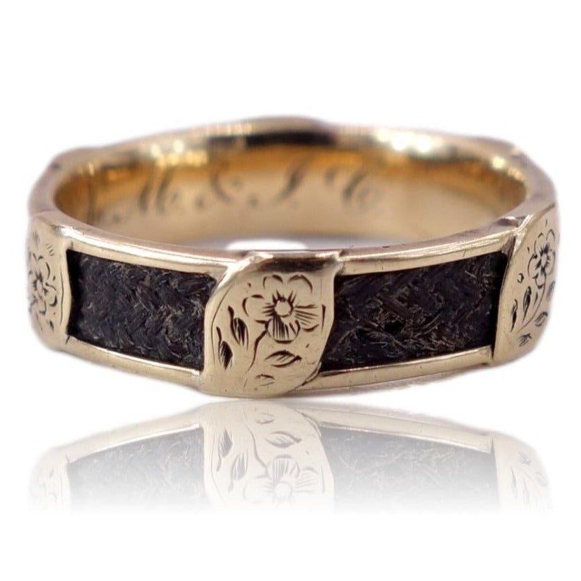 Victorian C. 1850 Gold and Hairwork Floral Eternity Ring 